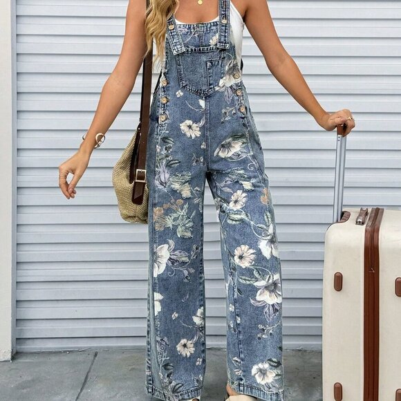 Blue Casual Women's Sleeveless Floral Jumpsuit - Picture 5 of 7